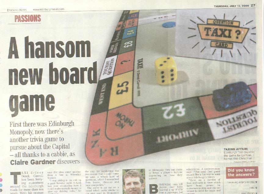 Taxi board game featured in the Evening news